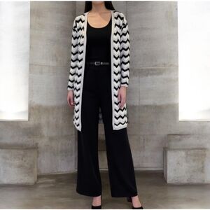 Pointelle Crochet Striped Cardigan Duster Size L -EUC